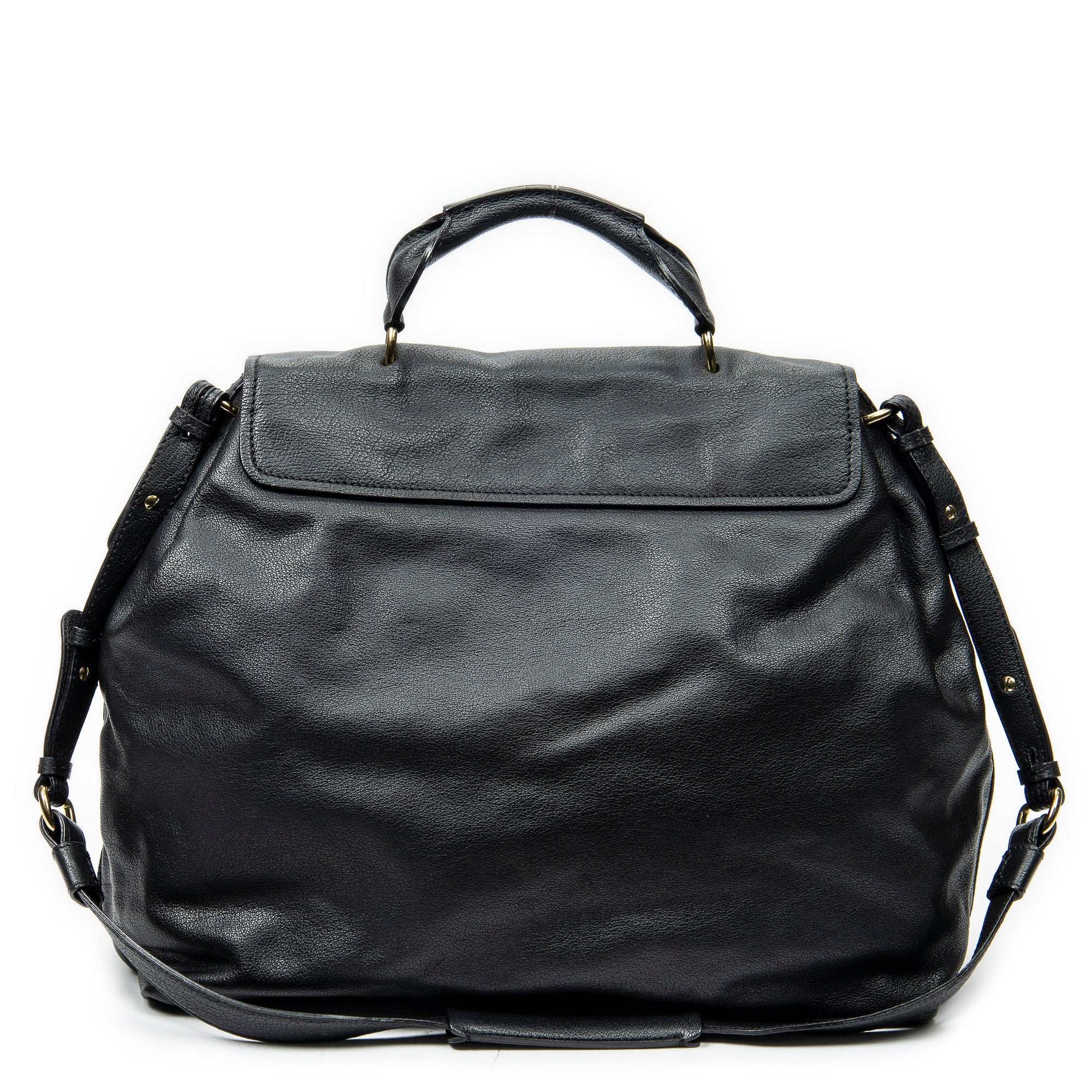 Shoulder Bag Large Elsie Satchel Black Grained Leather