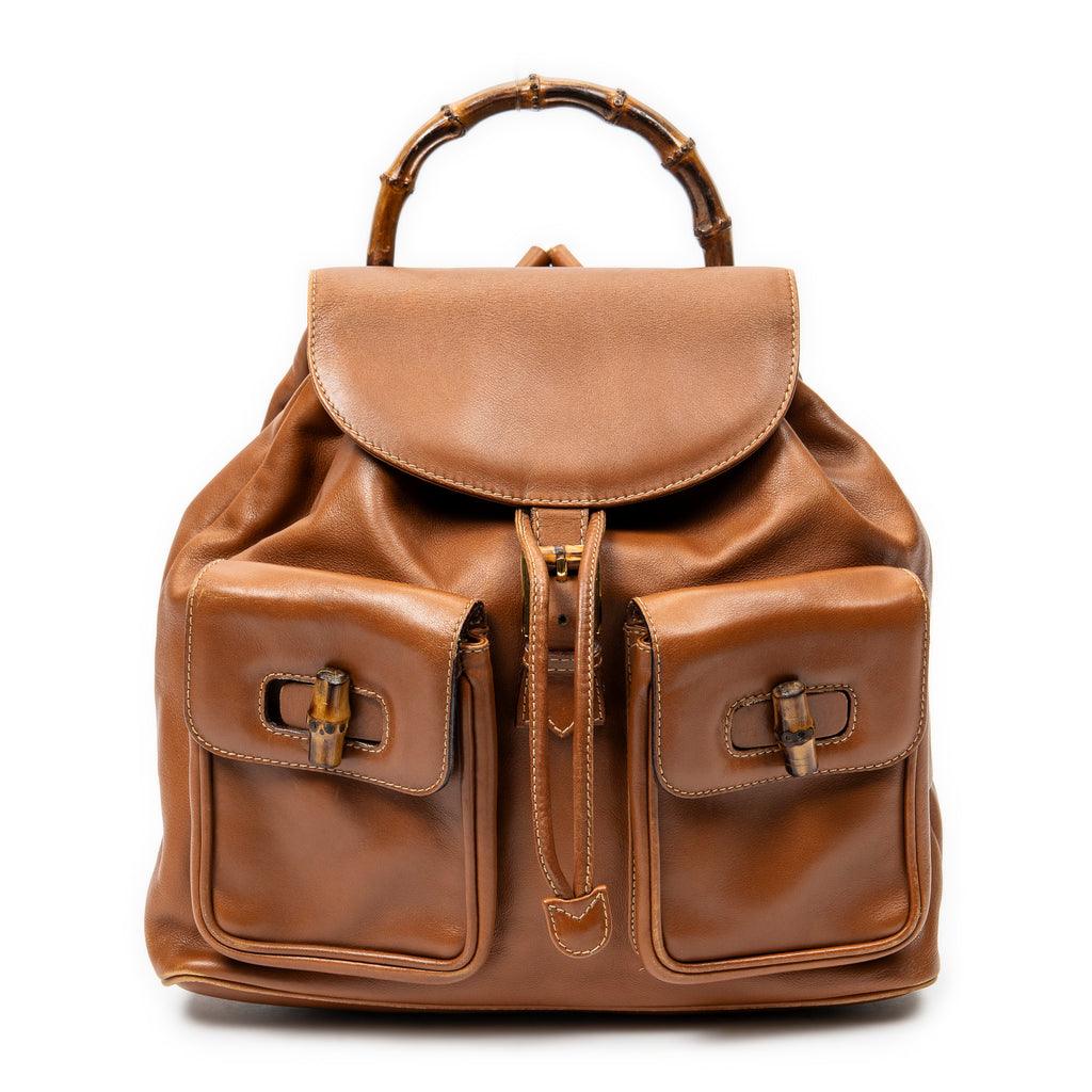 Mochila grande de bambú Piel de becerro color camel