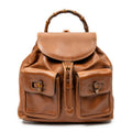 Mochila grande de bambú Piel de becerro color camel