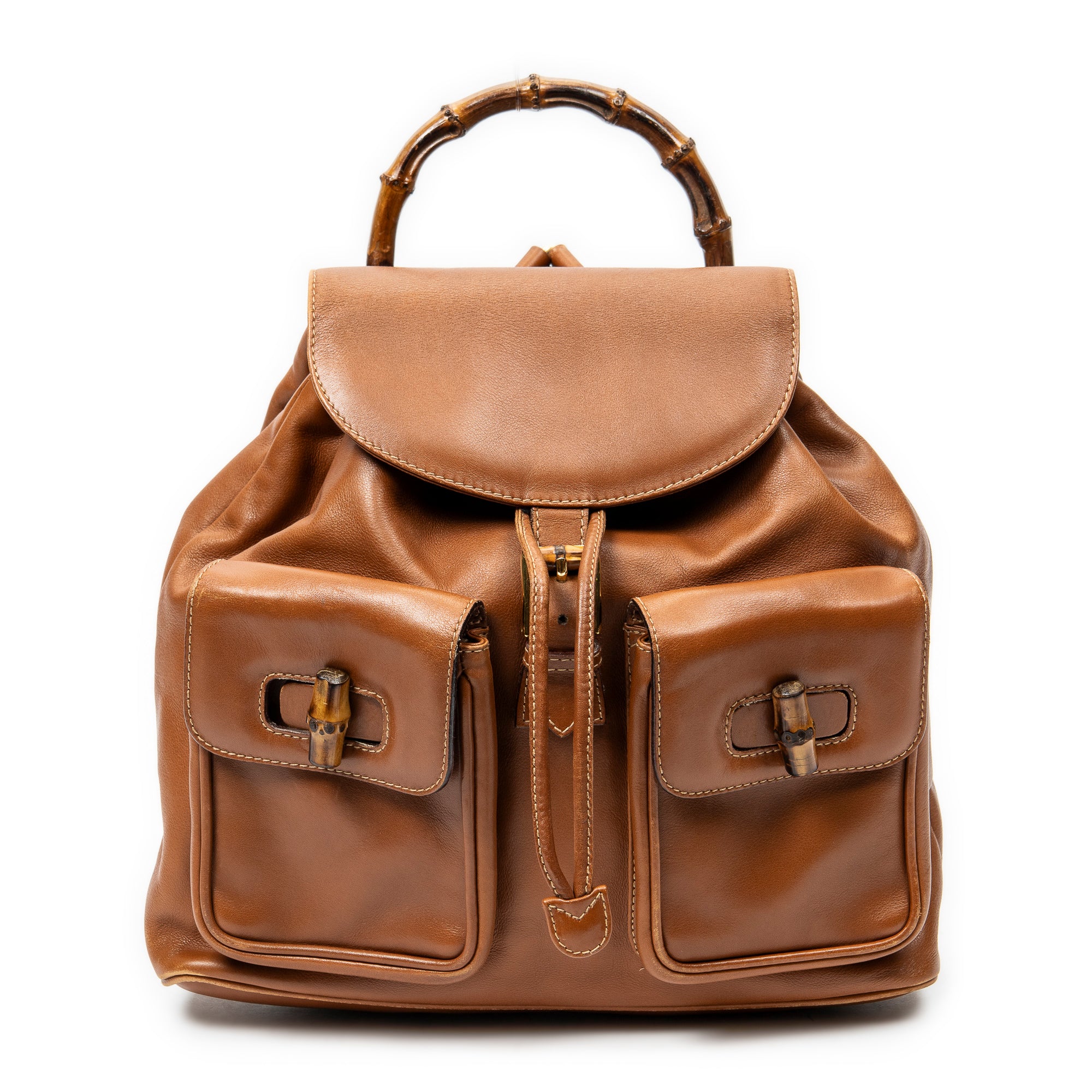 Mochila grande de bambú Piel de becerro color camel