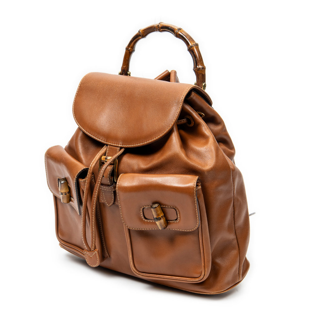 Mochila grande de bambú Piel de becerro color camel