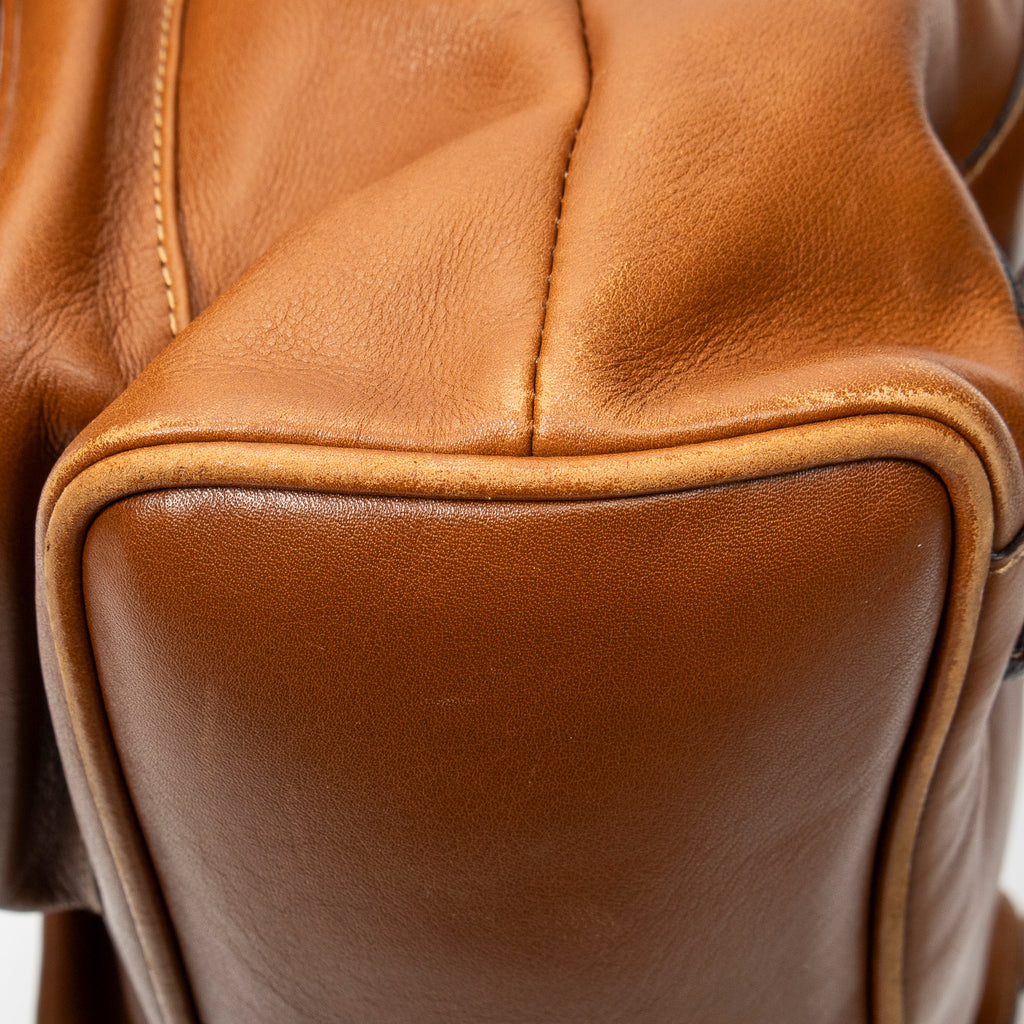 Mochila grande de bambú Piel de becerro color camel