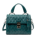 Shoulder Bag Pushlock Flap Top Handle Teal Nappa Matelasse Leather
