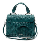 Shoulder Bag Pushlock Flap Top Handle Teal Nappa Matelasse Leather