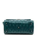 Shoulder Bag Pushlock Flap Top Handle Teal Nappa Matelasse Leather