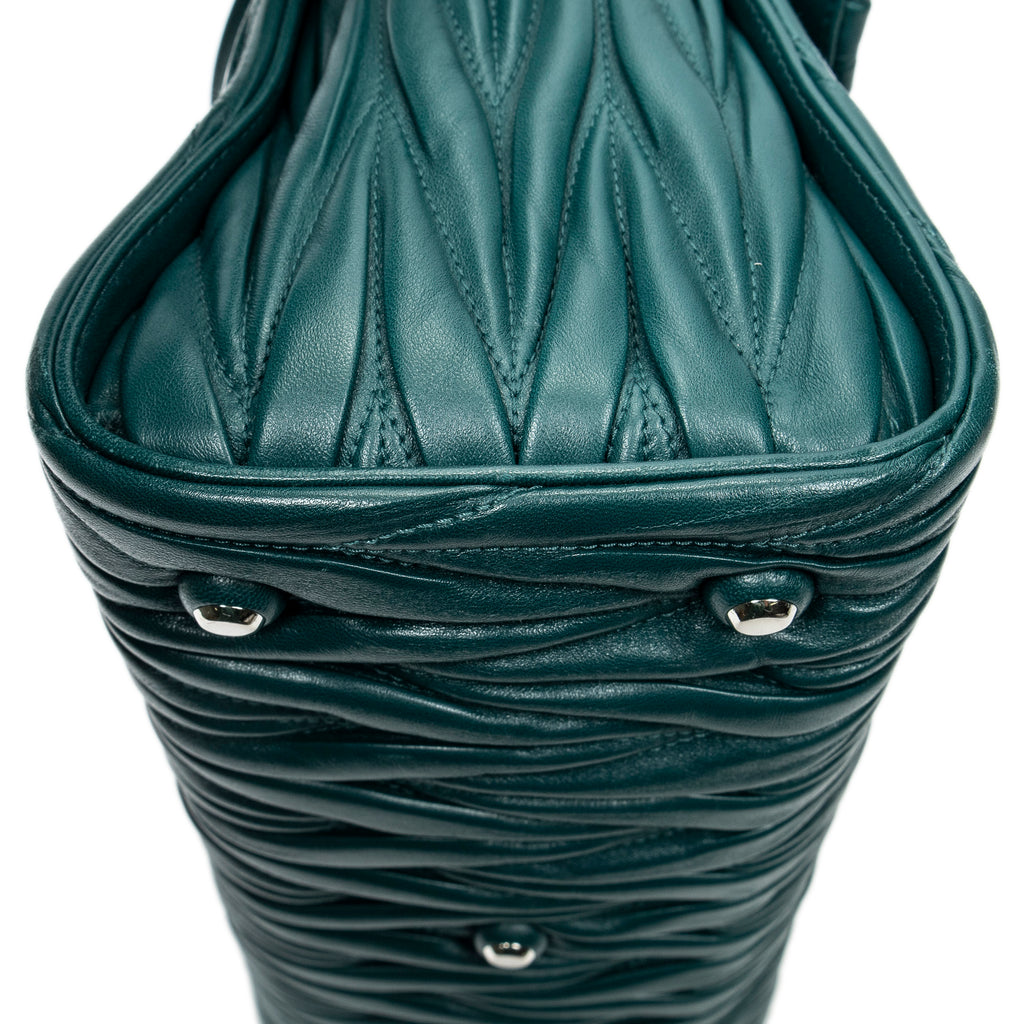 Shoulder Bag Pushlock Flap Top Handle Teal Nappa Matelasse Leather