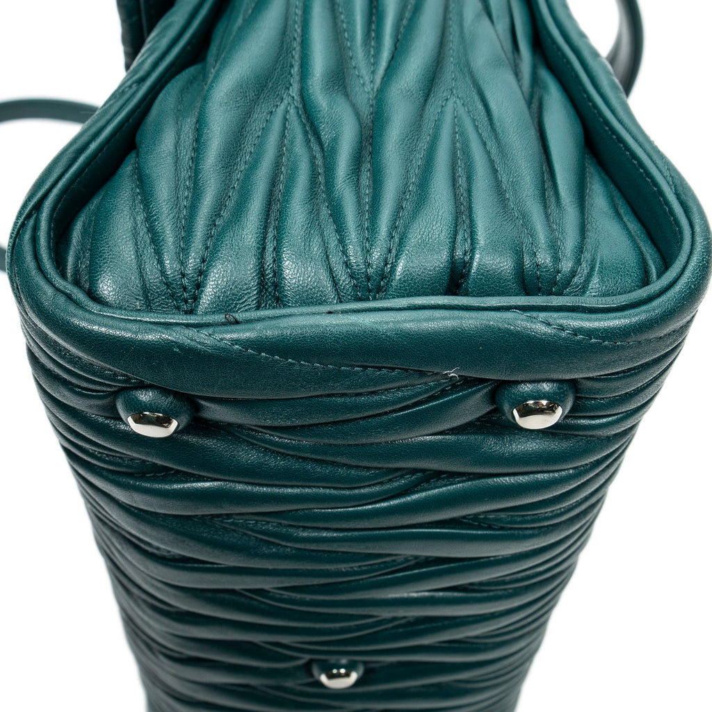 Shoulder Bag Pushlock Flap Top Handle Teal Nappa Matelasse Leather