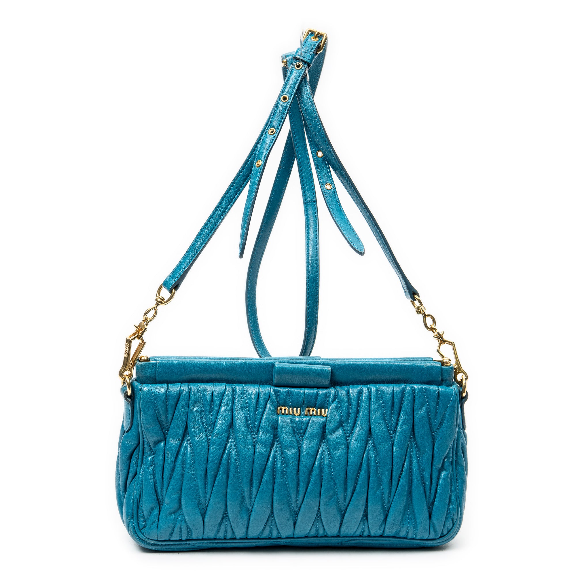 Shoulder Bag Frame Clutch Crossbody Blue Nappa Matelasse Leather