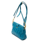 Shoulder Bag Frame Clutch Crossbody Blue Nappa Matelasse Leather