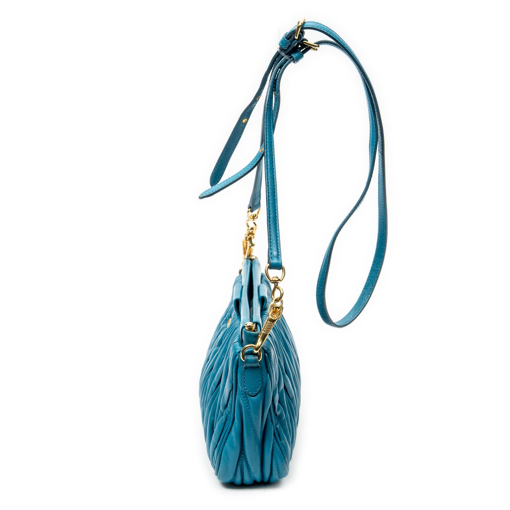 Shoulder Bag Frame Clutch Crossbody Blue Nappa Matelasse Leather