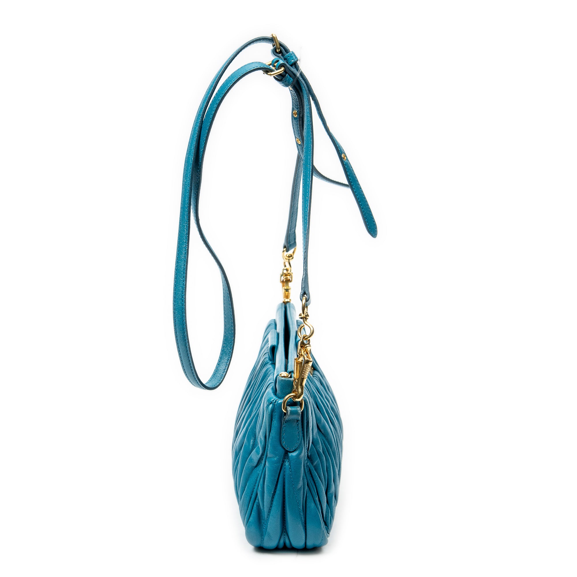 Shoulder Bag Frame Clutch Crossbody Blue Nappa Matelasse Leather