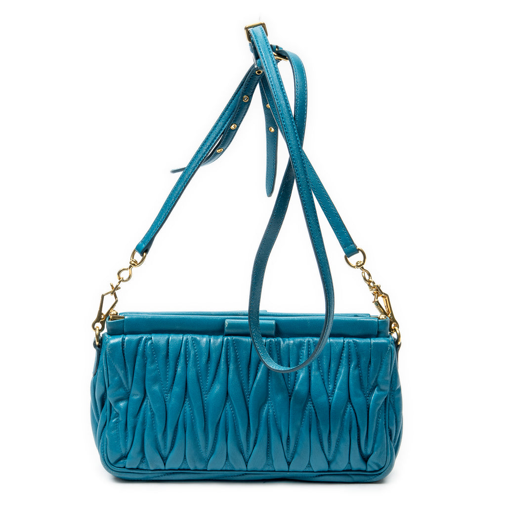Shoulder Bag Frame Clutch Crossbody Blue Nappa Matelasse Leather