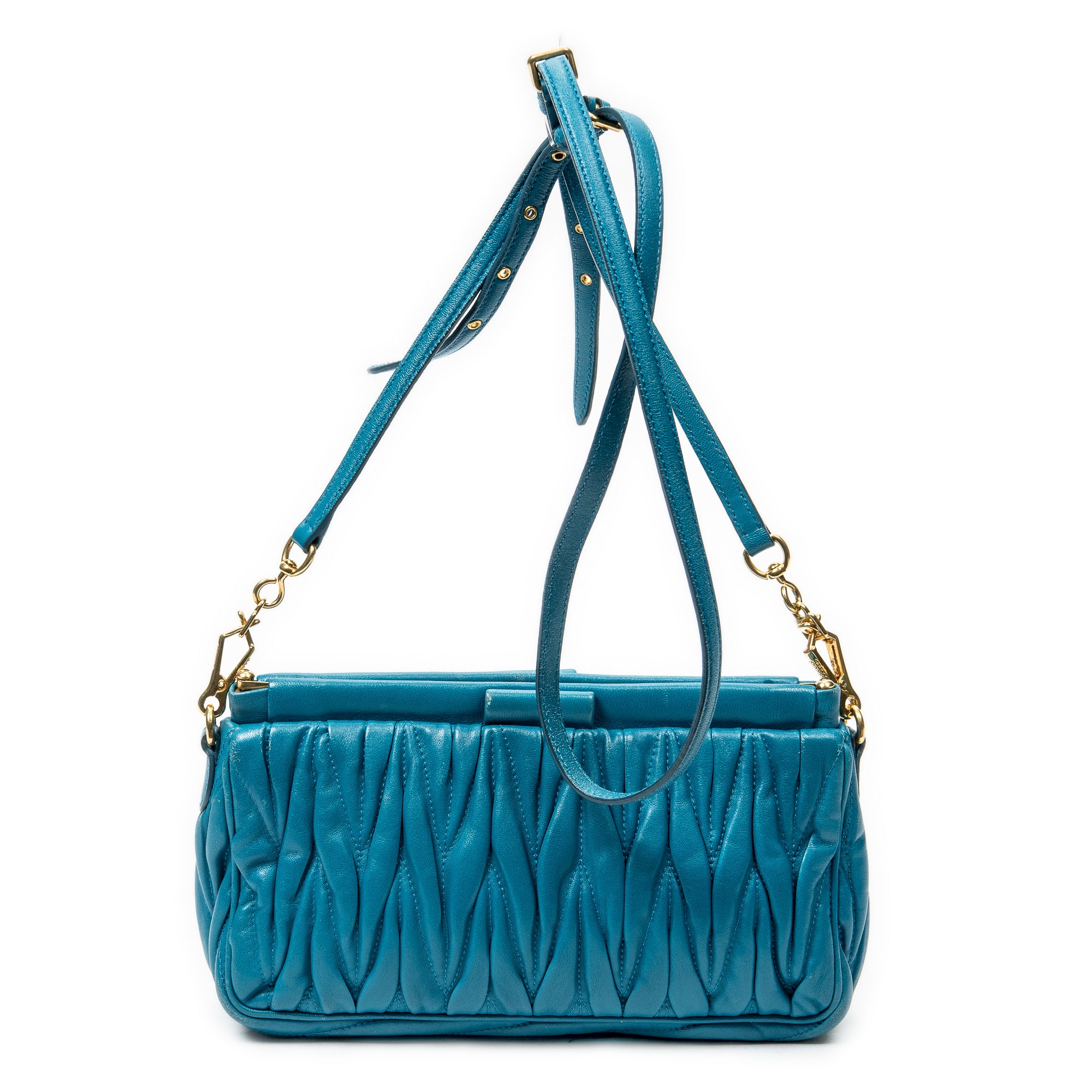 Shoulder Bag Frame Clutch Crossbody Blue Nappa Matelasse Leather