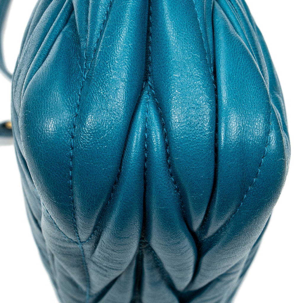 Shoulder Bag Frame Clutch Crossbody Blue Nappa Matelasse Leather