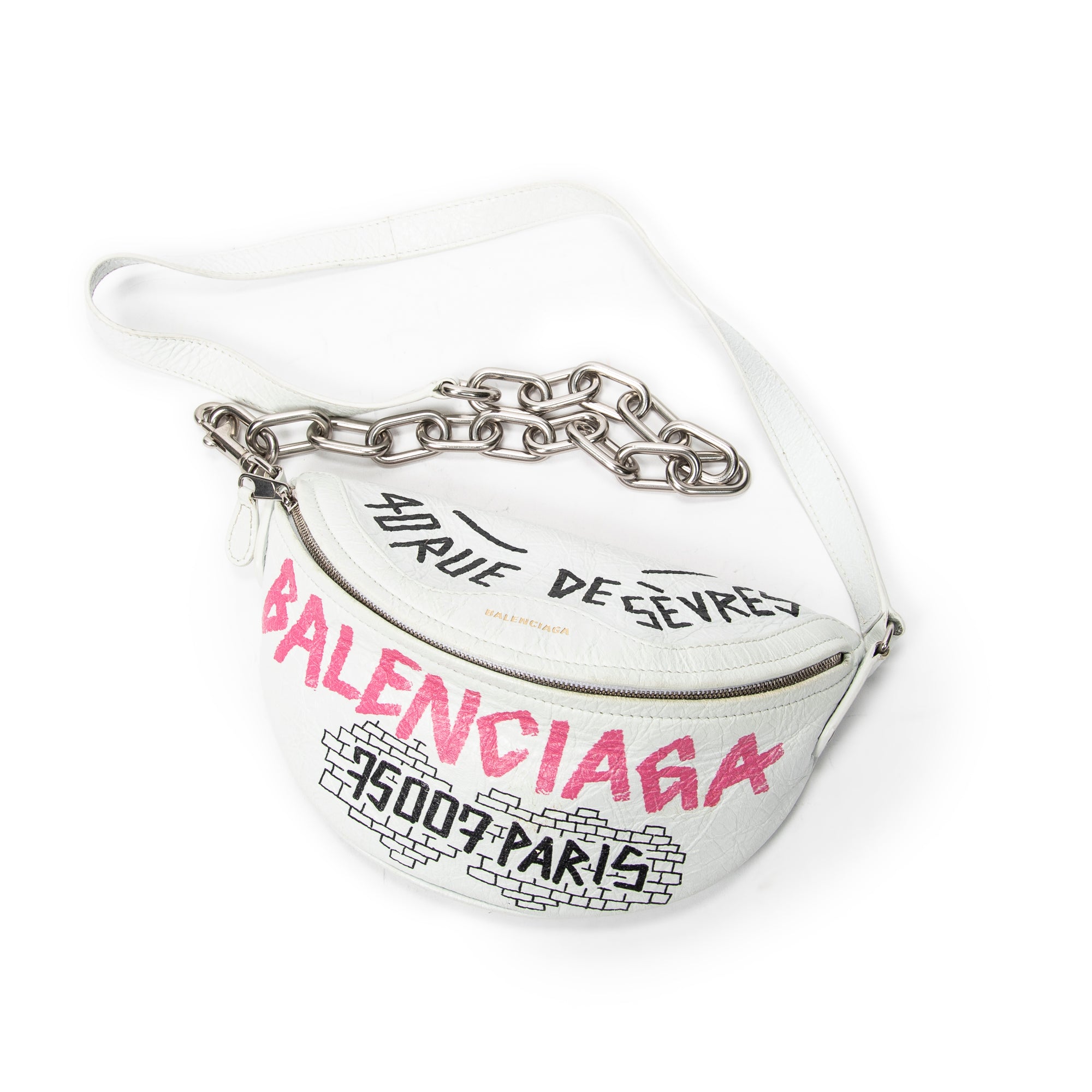 Waist Bag Graffiti Souvenir Belt Bag White Graffiti Distressed Leather