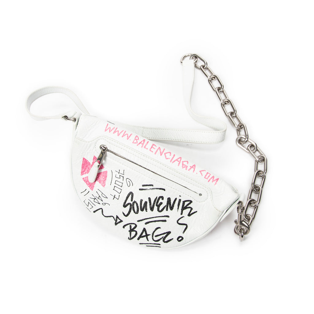 Waist Bag Graffiti Souvenir Belt Bag White Graffiti Distressed Leather