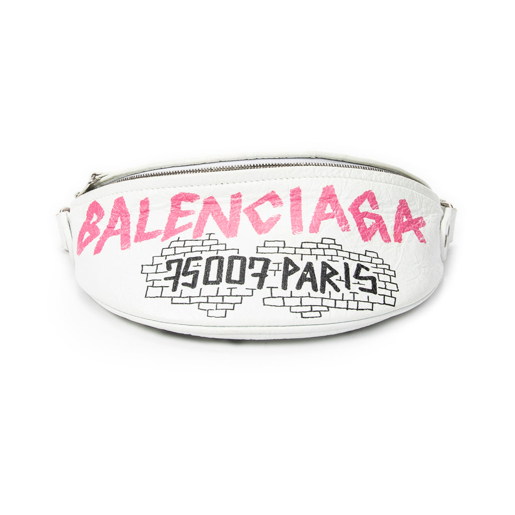 Waist Bag Graffiti Souvenir Belt Bag White Graffiti Distressed Leather