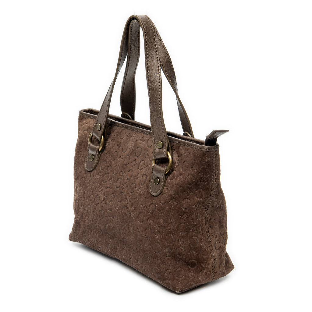 Handbag Small Zip Tote Brown C Macadam Embossed Suede Leather