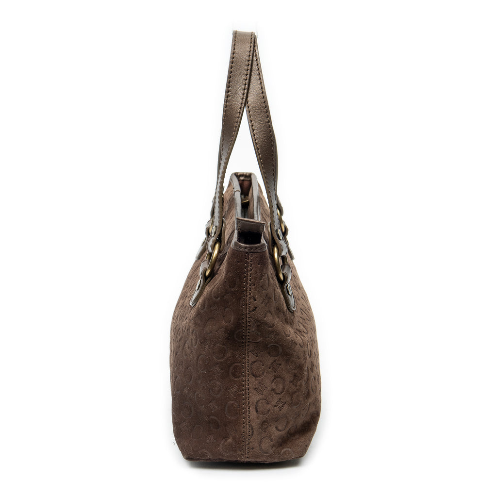 Handbag Small Zip Tote Brown C Macadam Embossed Suede Leather