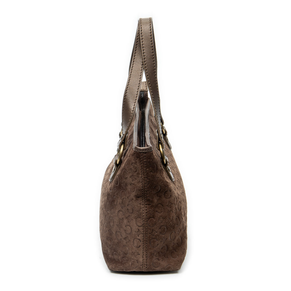 Handbag Small Zip Tote Brown C Macadam Embossed Suede Leather