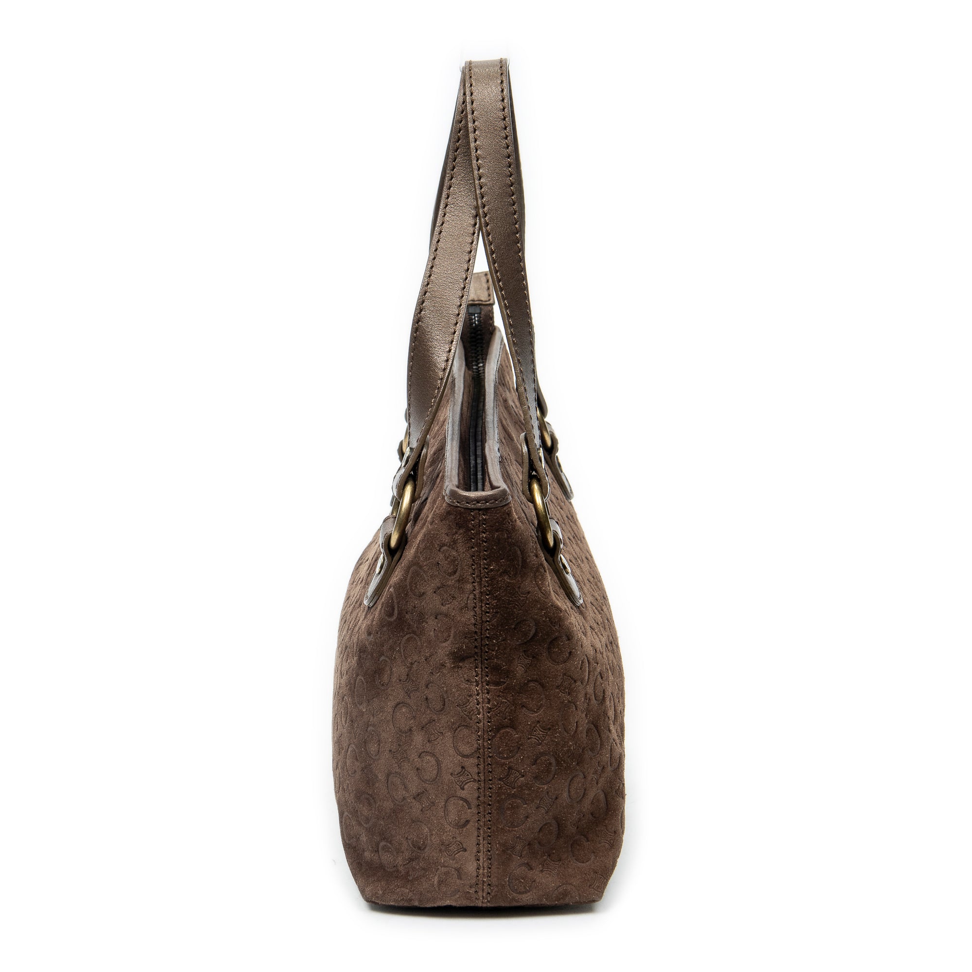 Handbag Small Zip Tote Brown C Macadam Embossed Suede Leather