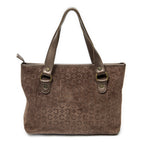 Handbag Small Zip Tote Brown C Macadam Embossed Suede Leather