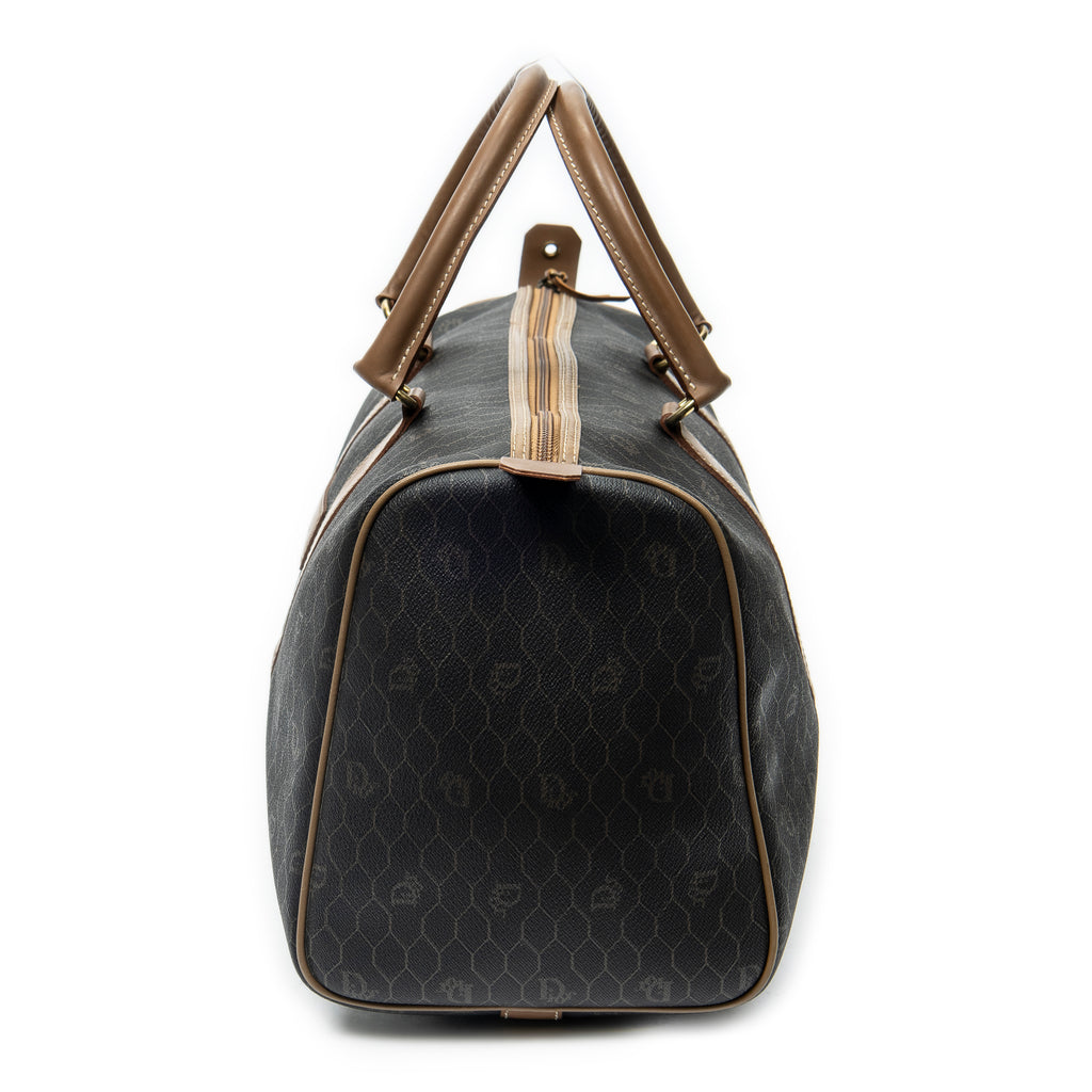 Bolsa de viaje vintage pequeña Boston de lona revestida gris oscuro con diseño de panal
