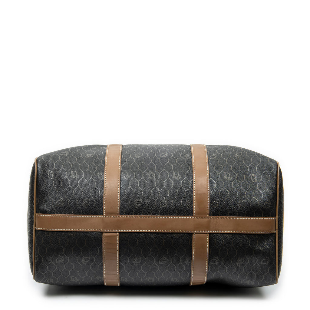 Bolsa de viaje vintage pequeña Boston de lona revestida gris oscuro con diseño de panal