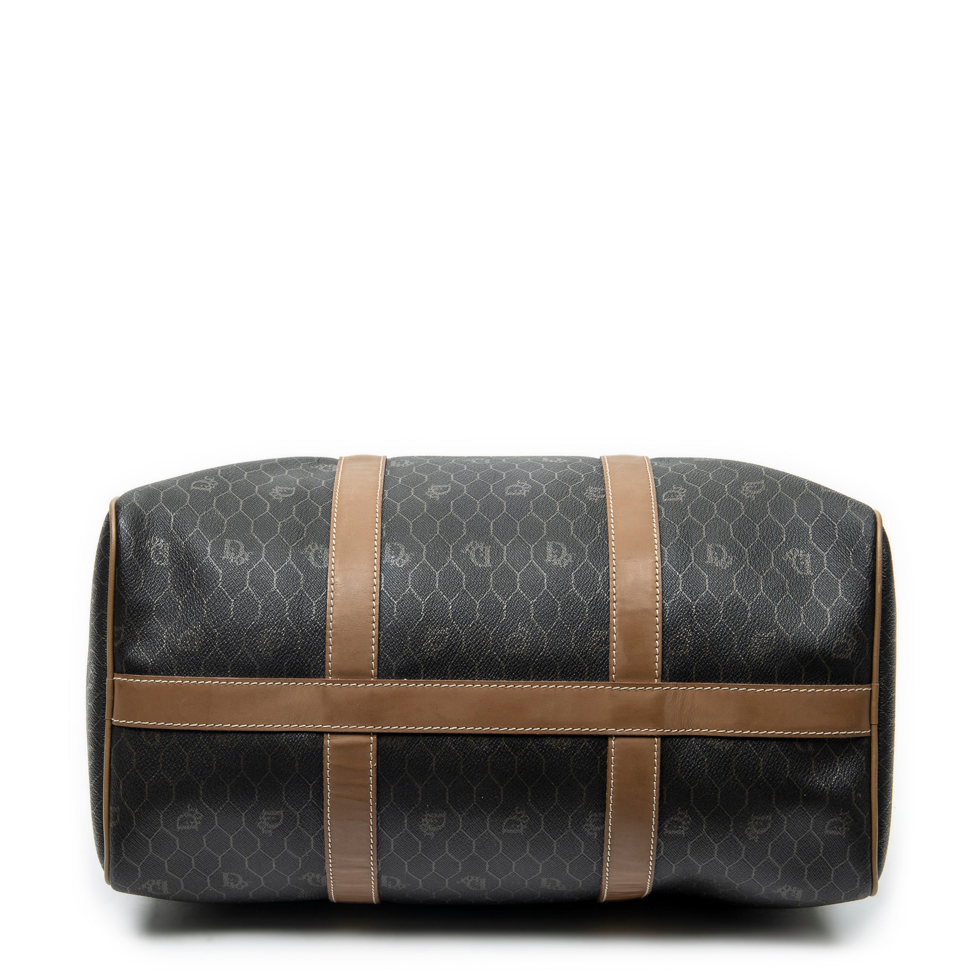 Bolsa de viaje vintage pequeña Boston de lona revestida gris oscuro con diseño de panal