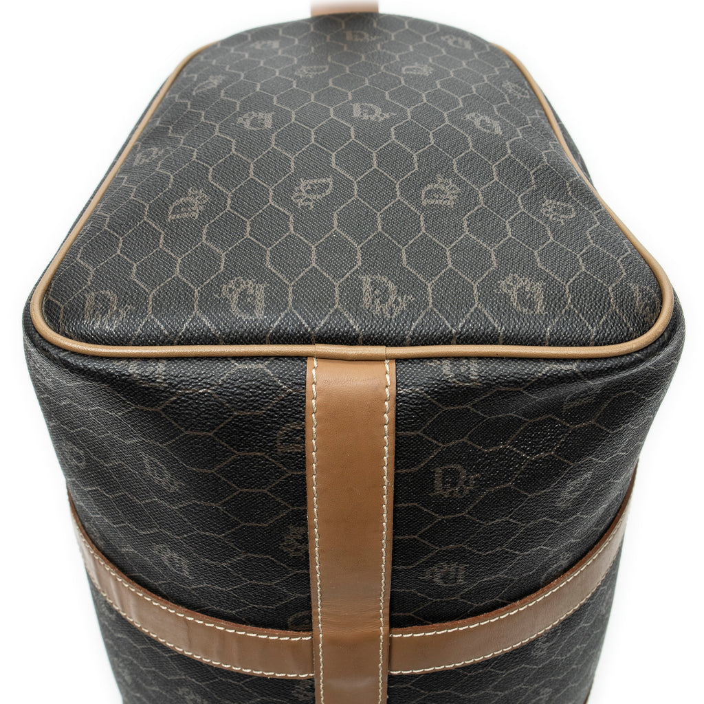 Bolsa de viaje vintage pequeña Boston de lona revestida gris oscuro con diseño de panal
