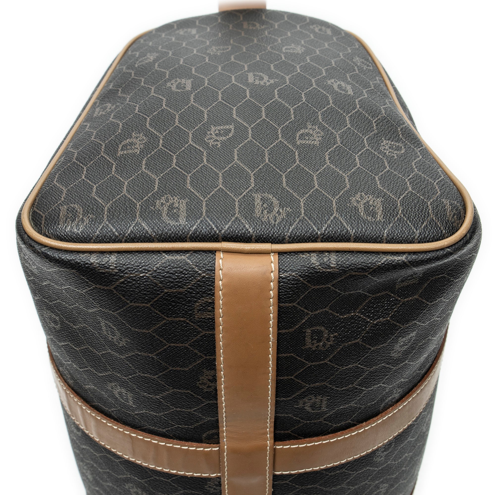 Bolsa de viaje vintage pequeña Boston de lona revestida gris oscuro con diseño de panal