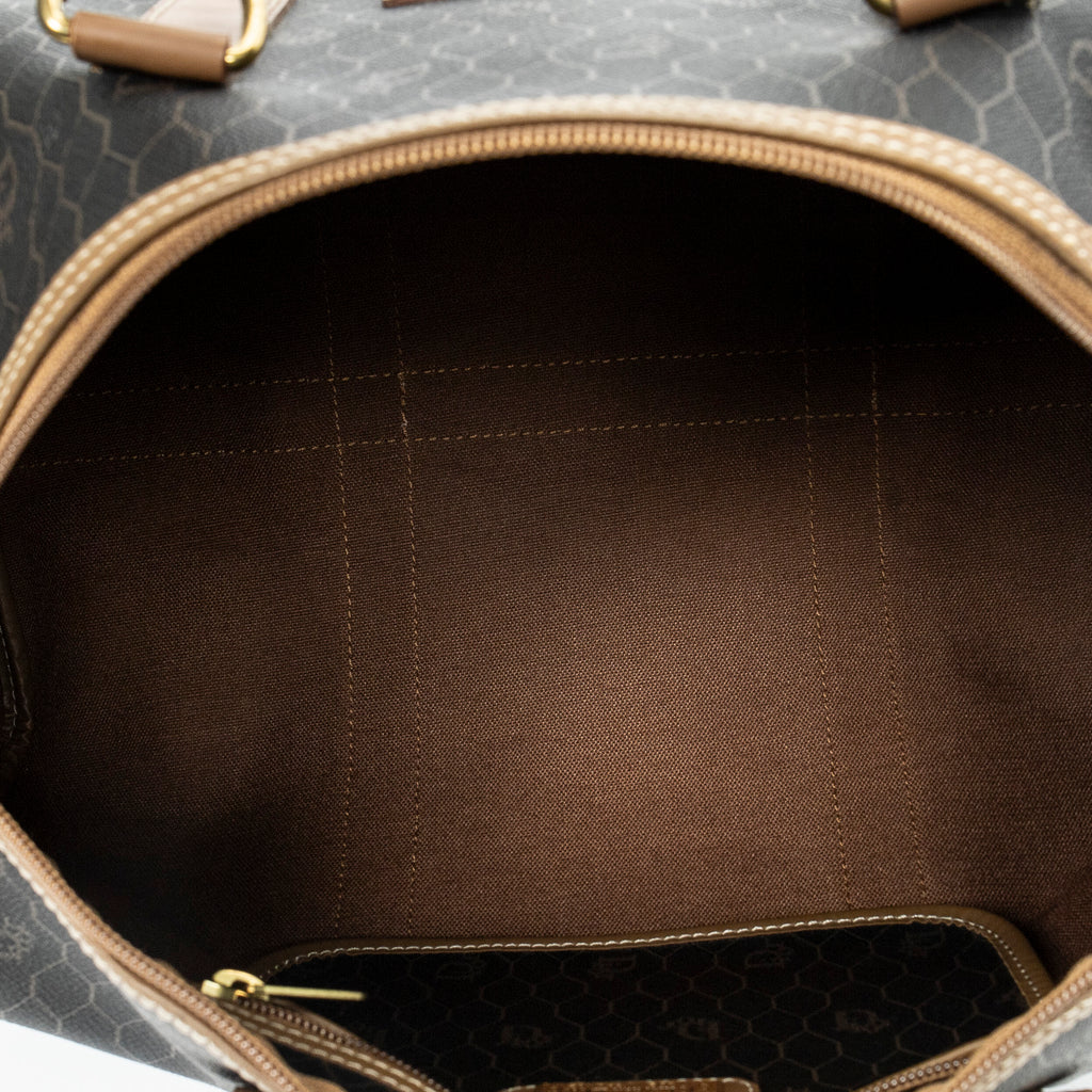 Bolsa de viaje vintage pequeña Boston de lona revestida gris oscuro con diseño de panal