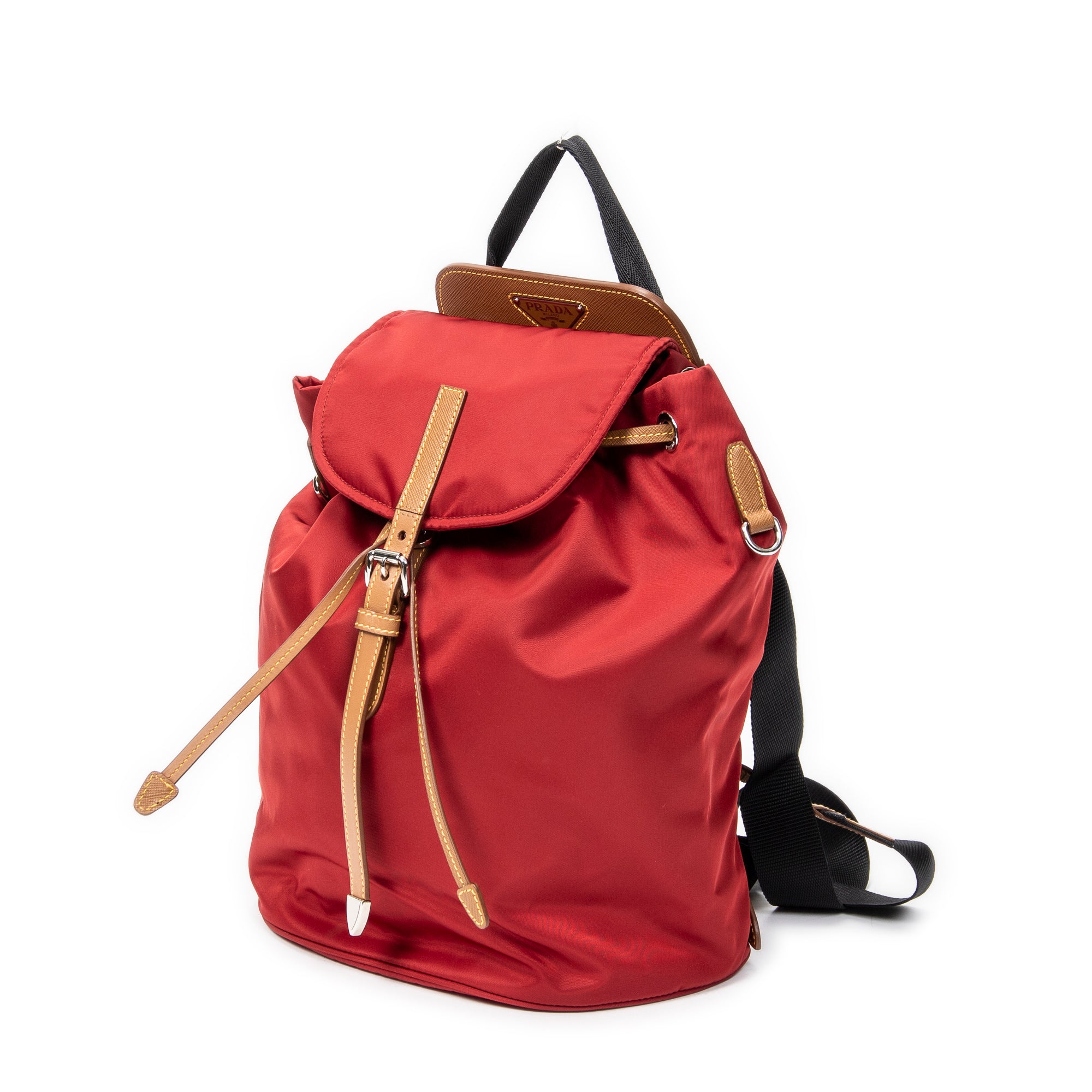 Mochila con cordón de lona de nailon rojo