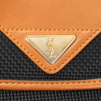 Shoulder Bag Vintage Flap Crossbody Tan Woven Coated Canvas
