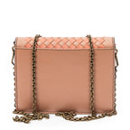 Bolso de hombro Cartera con solapa y cadena Naranja Ribete adornado de cuero Intrecciato