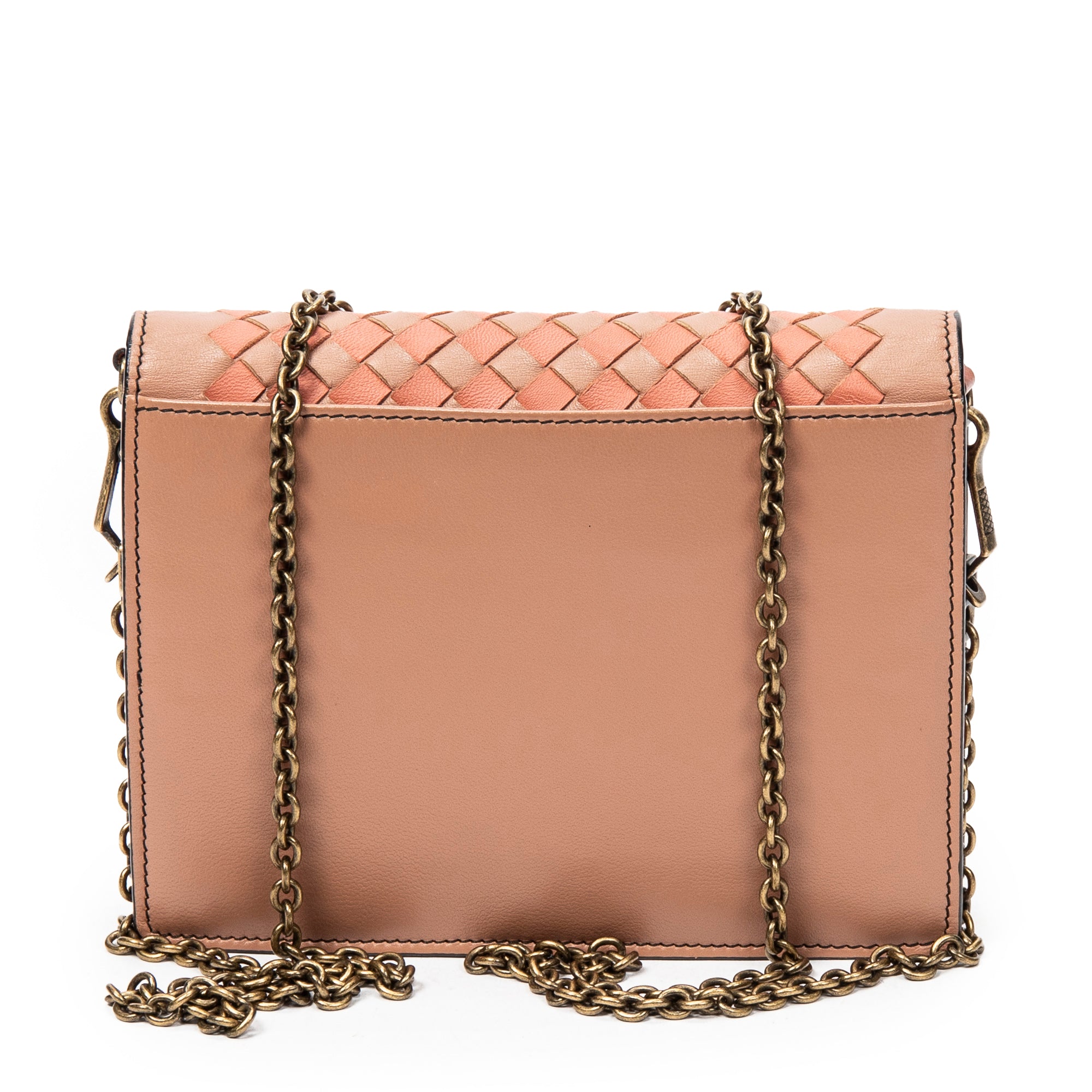 Shoulder Bag Flap Wallet on Chain Orange Embellished Trimmed Intrecciato Leather