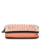 Bolso de hombro Cartera con solapa y cadena Naranja Ribete adornado de cuero Intrecciato