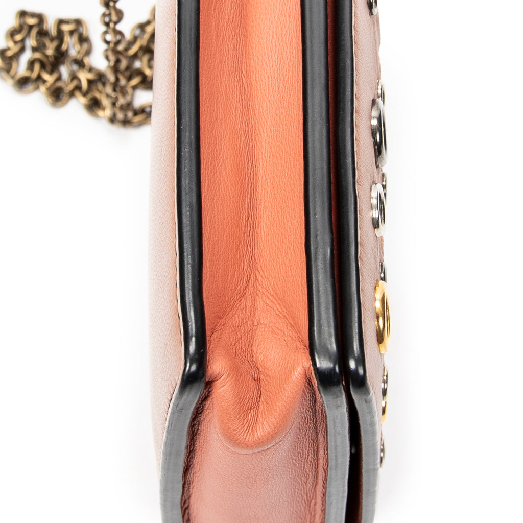 Bolso de hombro Cartera con solapa y cadena Naranja Ribete adornado de cuero Intrecciato
