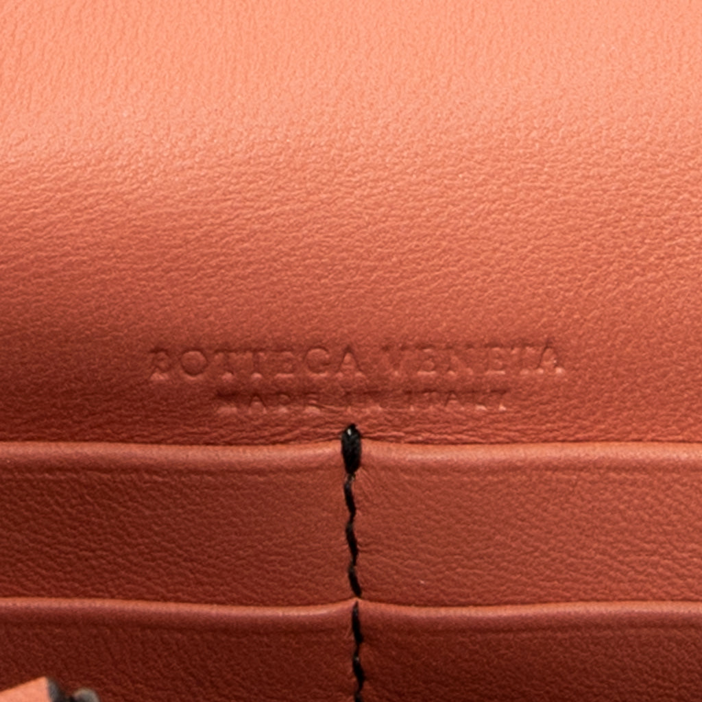 Bolso de hombro Cartera con solapa y cadena Naranja Ribete adornado de cuero Intrecciato