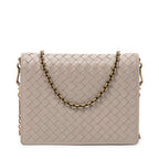 Shoulder Bag Flap Wallet on Chain Grey Intrecciato Leather