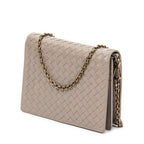 Shoulder Bag Flap Wallet on Chain Grey Intrecciato Leather