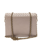 Shoulder Bag Flap Wallet on Chain Grey Intrecciato Leather