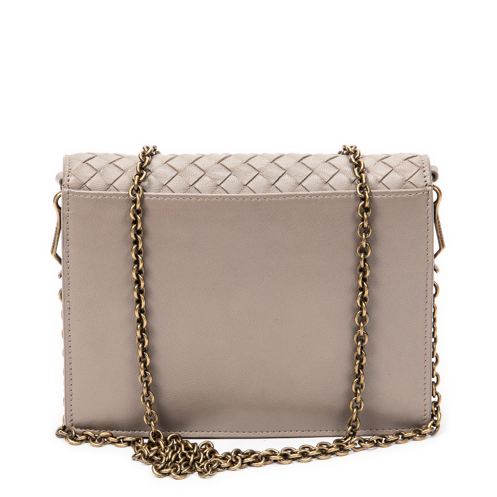 Shoulder Bag Flap Wallet on Chain Grey Intrecciato Leather