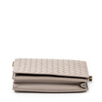 Shoulder Bag Flap Wallet on Chain Grey Intrecciato Leather