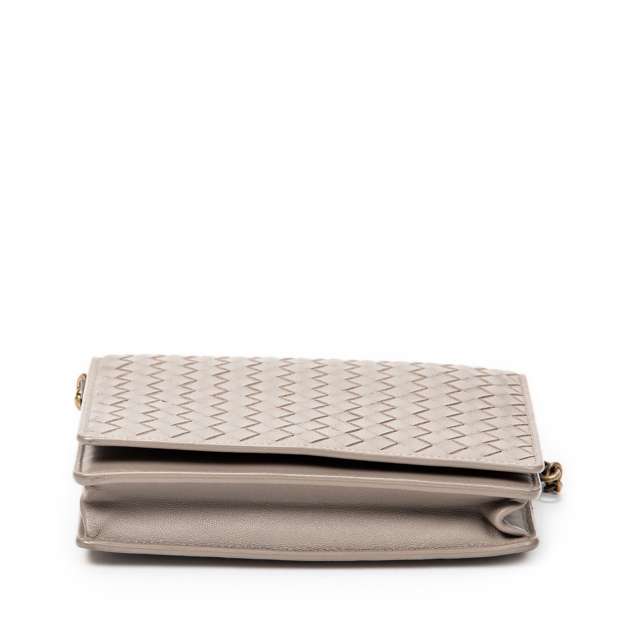 Shoulder Bag Flap Wallet on Chain Grey Intrecciato Leather