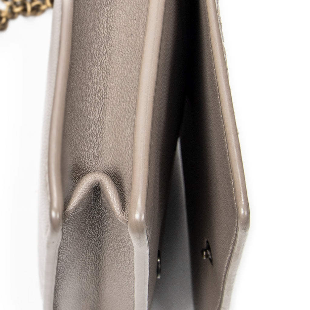 Shoulder Bag Flap Wallet on Chain Grey Intrecciato Leather