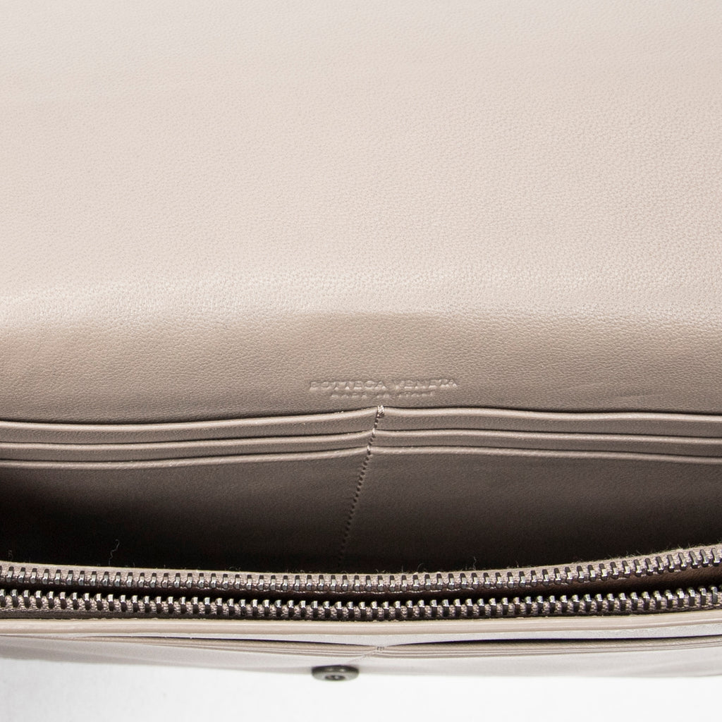 Shoulder Bag Flap Wallet on Chain Grey Intrecciato Leather