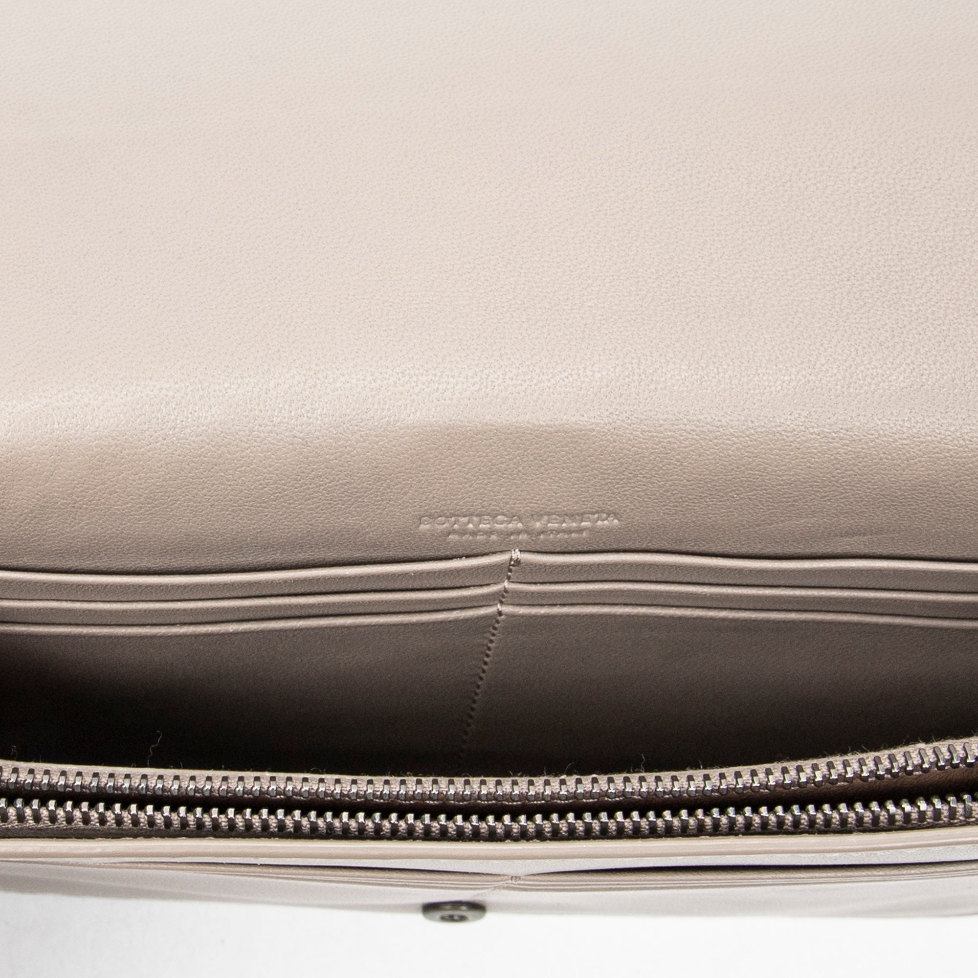 Shoulder Bag Flap Wallet on Chain Grey Intrecciato Leather
