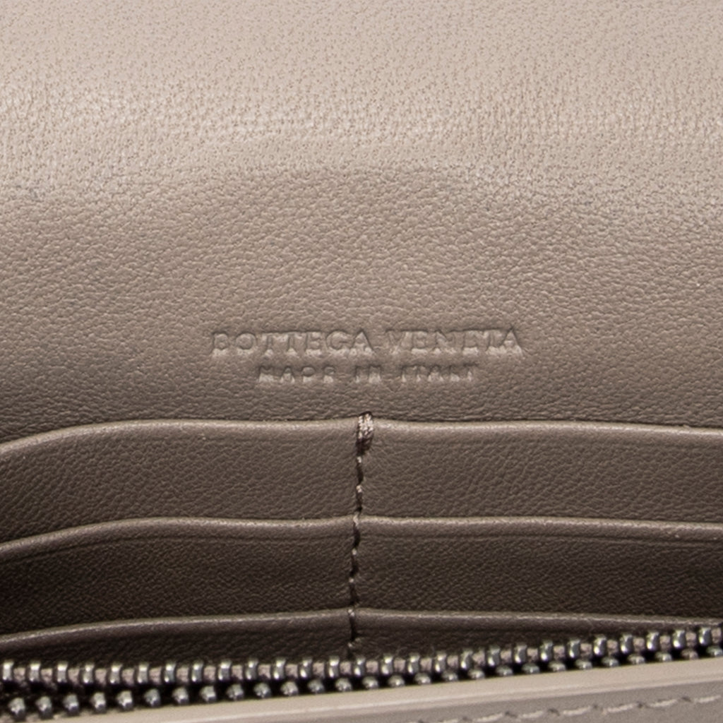 Shoulder Bag Flap Wallet on Chain Grey Intrecciato Leather