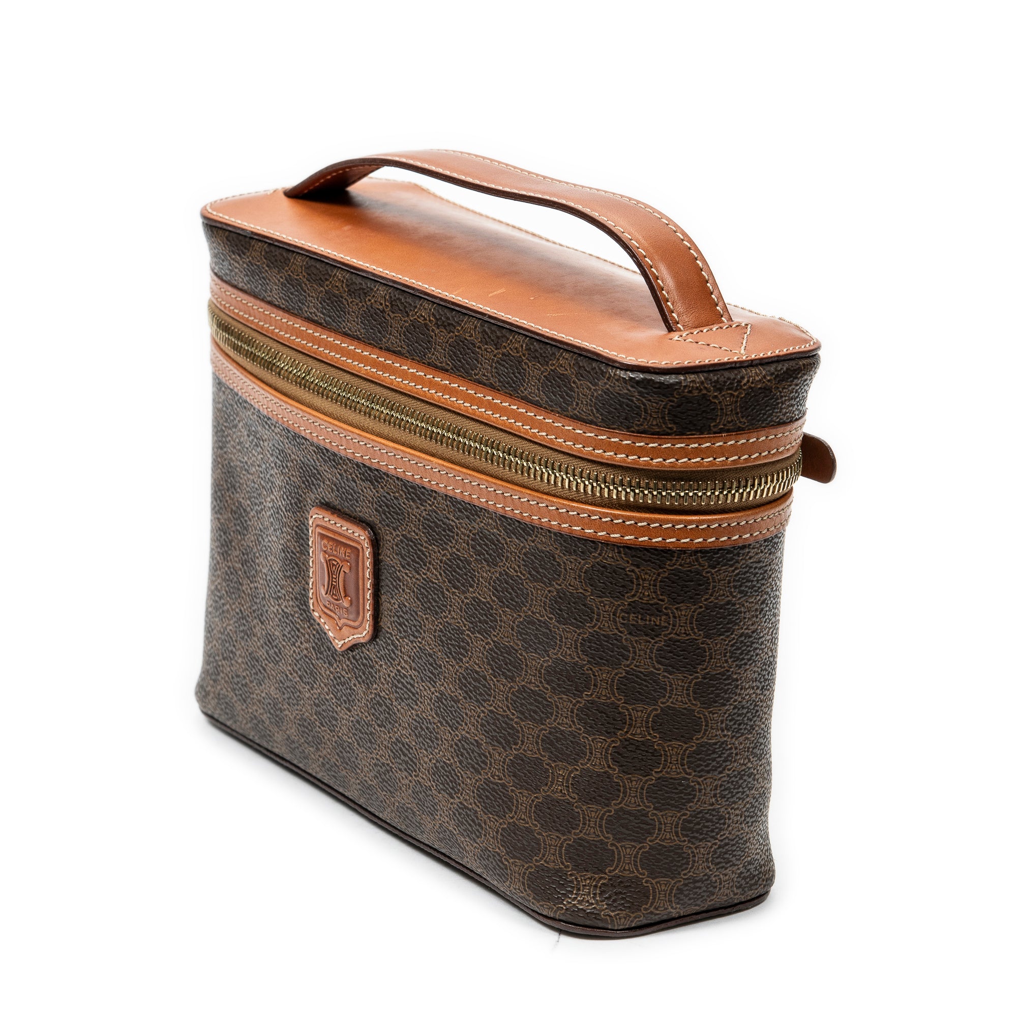 Pouch Top Handle Toiletry Pouch Brown Macadam Coated Canvas